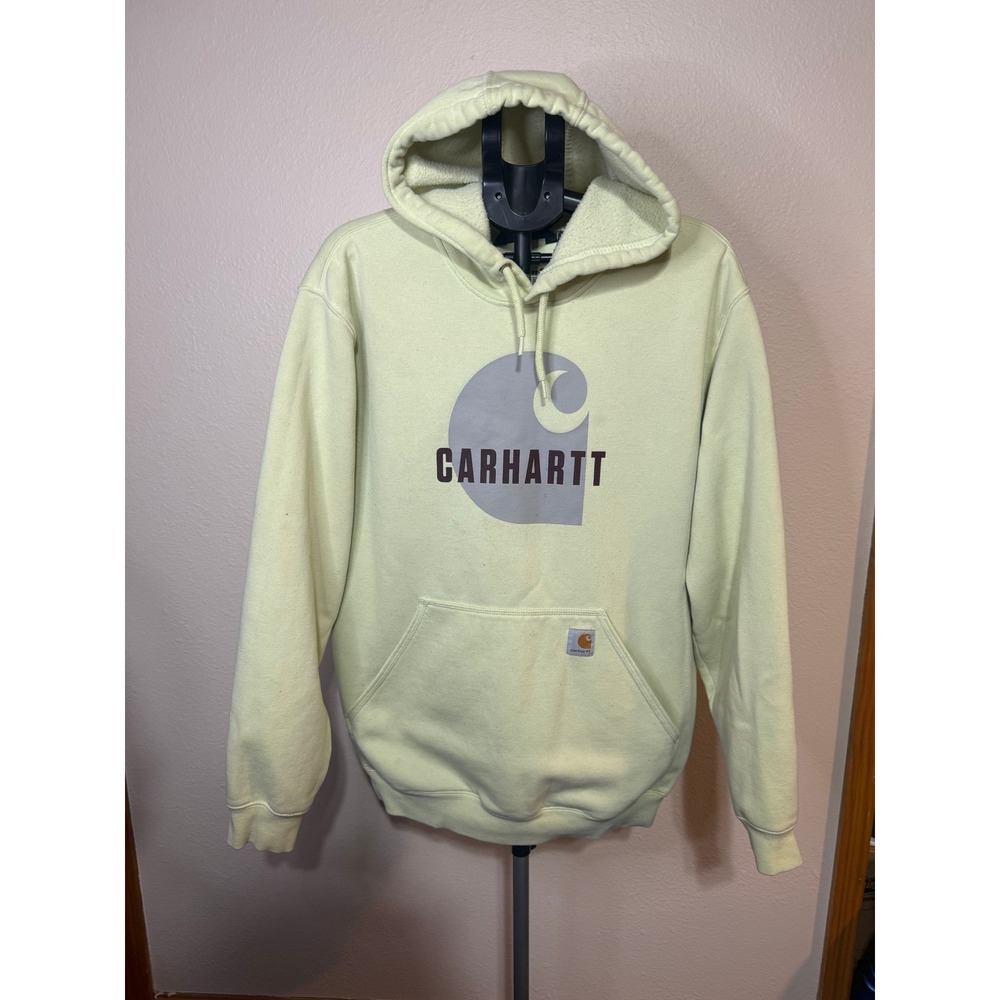 Carhartt Mens Loose Fit Graphic Logo Hoodie Sweatshirt Lime Green Large